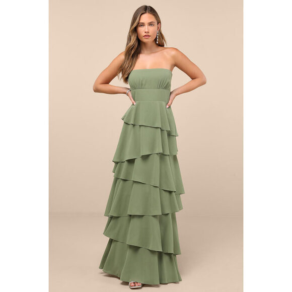 Lulus Dresses & Skirts - Lulus Gorgeous Essence Sage Strapless Tiered Maxi Dress Green - Size L